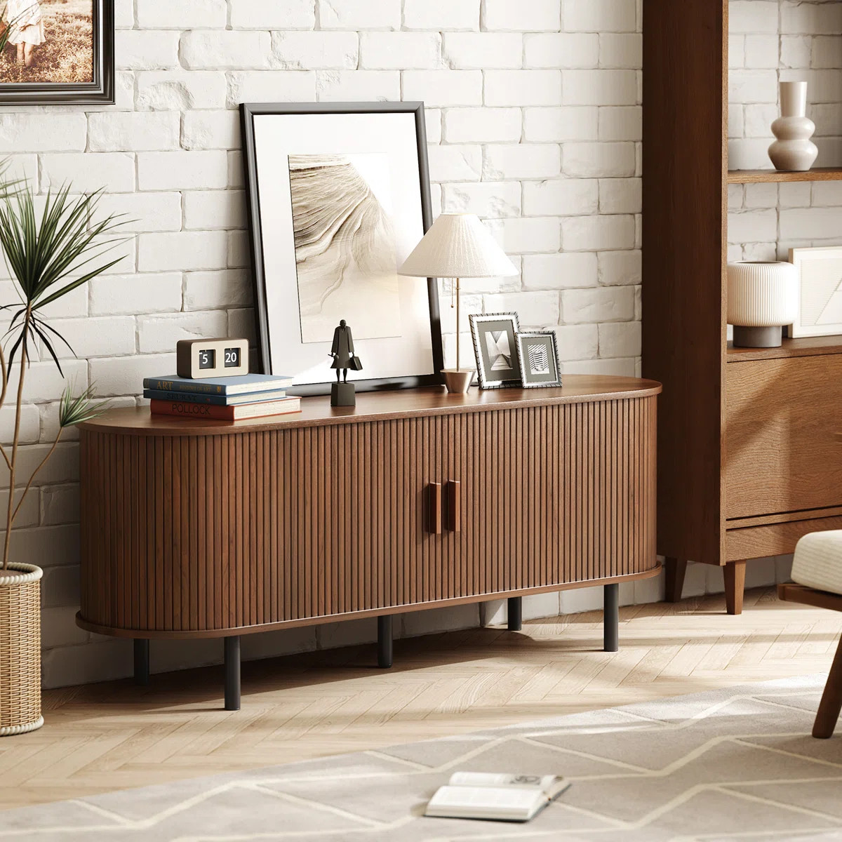 Jalonda Modern Wood TV Stand with Storage and Shelves | Wayfair North America