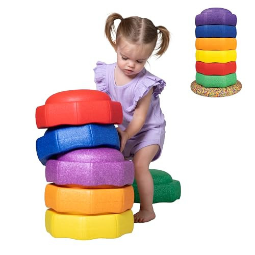 Nuby Stepping Stones StepPebbles with Balance Board - Montessori-Inspired Sensory Play - Stack, Step, & Balance Indoor & Outdoor Play - Waterproof & Holds Up to 400 lbs - Primary Colors | Amazon (US)