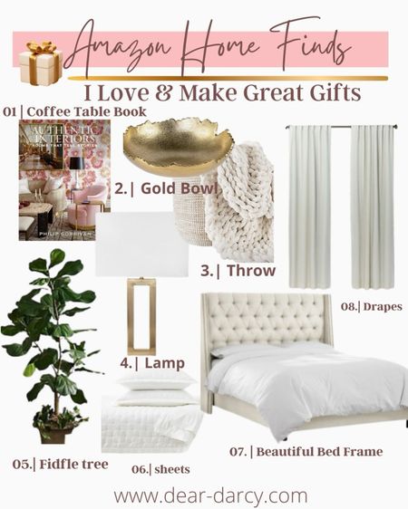 Home refresh 

Amazon home finds

Need a little refresh here is some fun  and chic pieces that will give any room a little refresh 

Coffee table book
Gold bowl 
Chunky white throw 
White curtains 
White sheets 
Fabric tufted headboard 

Gold and white lamp 
Fiddle tree plant 

#LTKHome #LTKStyleTip