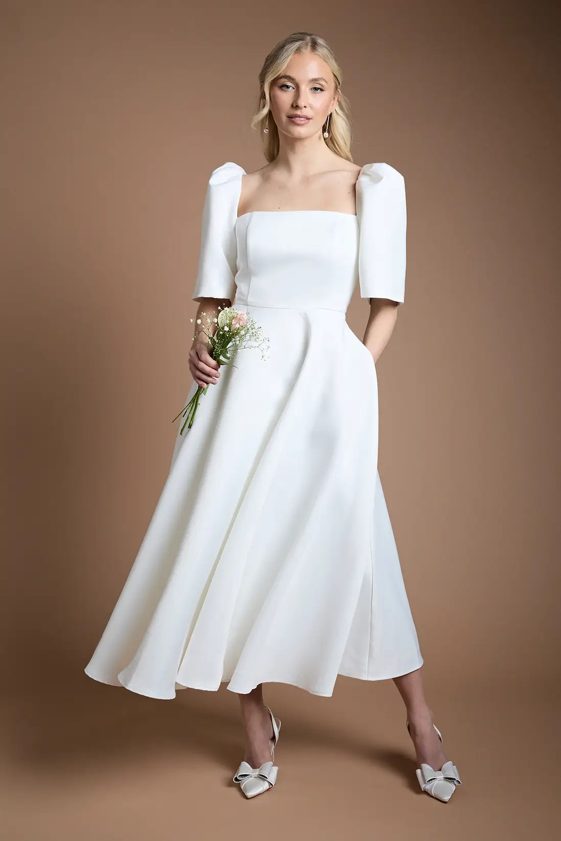 Puff Sleeve Structured Wedding Dress | Karen Millen