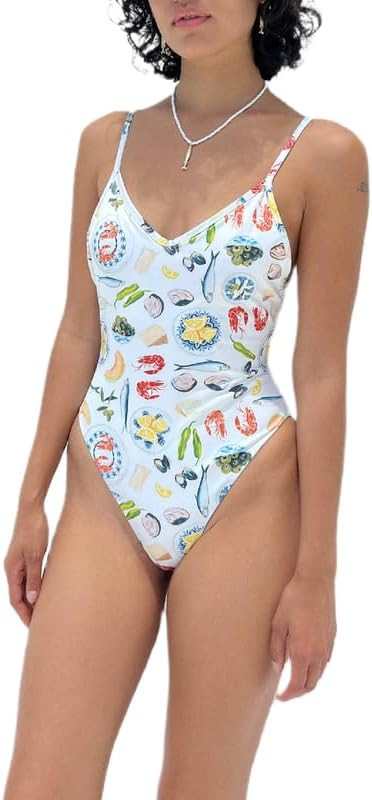NUFIWI Women’s Y2K Graphic Print One Piece Swimsuit Tummy Control Bathing Suits High Cut Cutout... | Amazon (US)