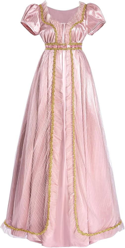 CR ROLECOS Regency Dress Women Regency Costume Champagne Gold Empire Victorian Gown | Amazon (US)