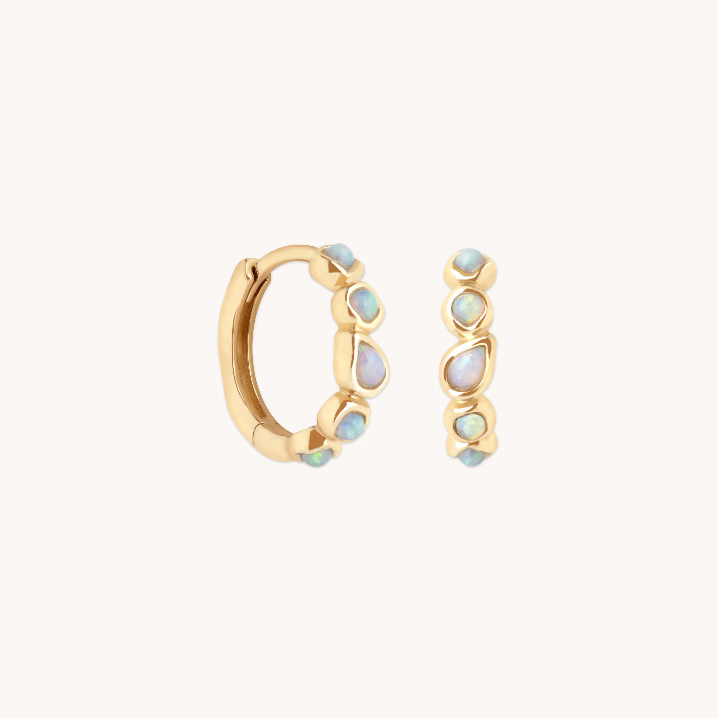 Opal Pear Bezel Huggies in Solid Gold | Astrid & Miyu UK
