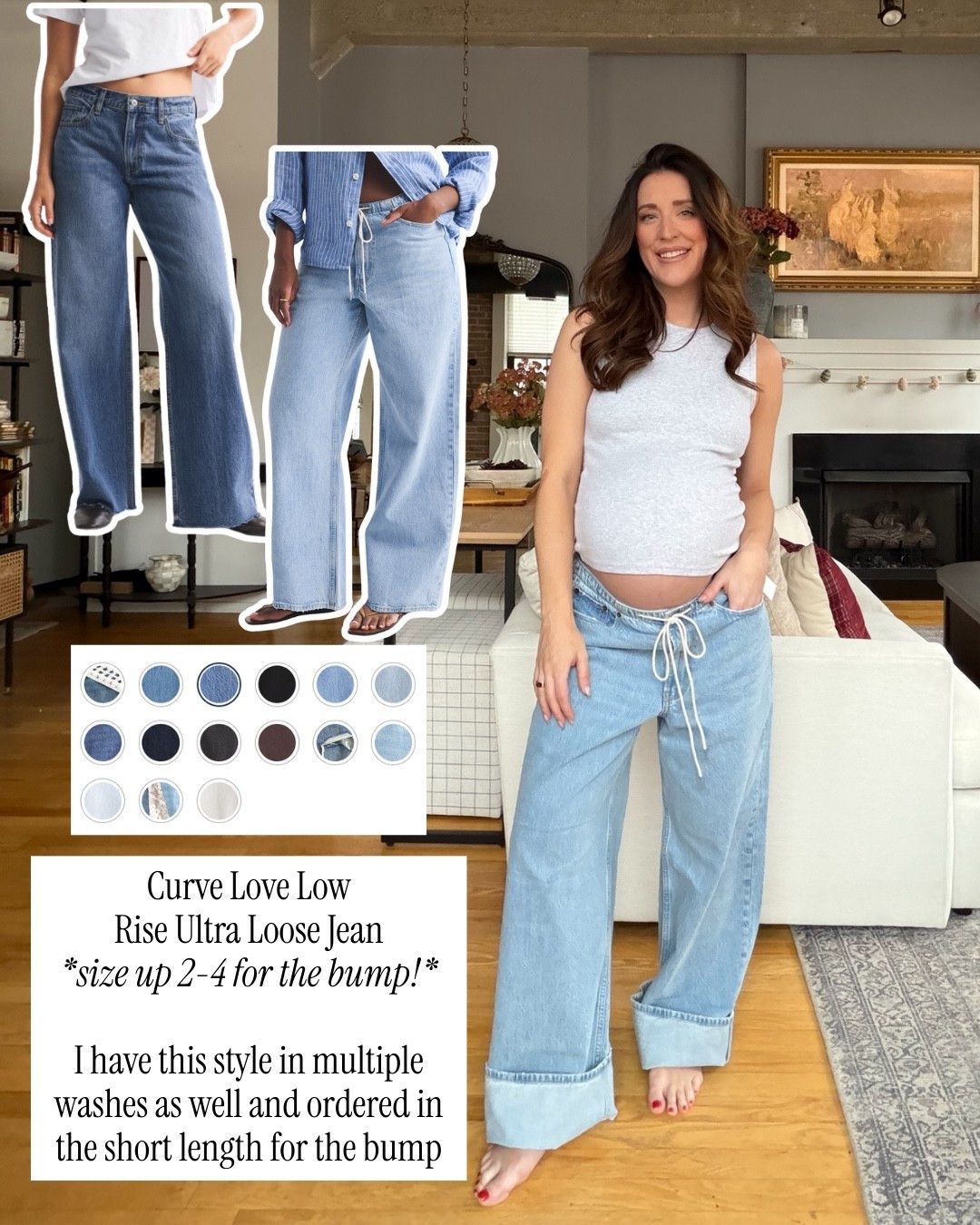 I loveee this style while pregnant and not pregnant! Effortlessly cool fit, I size up 2-4 for the bump and get the short length. Bra free tanks I sized up to M for the bump. Use code AFLTK for 25% off @abercrombie 

#LTKBump #LTKSaleAlert #LTKSpringSale