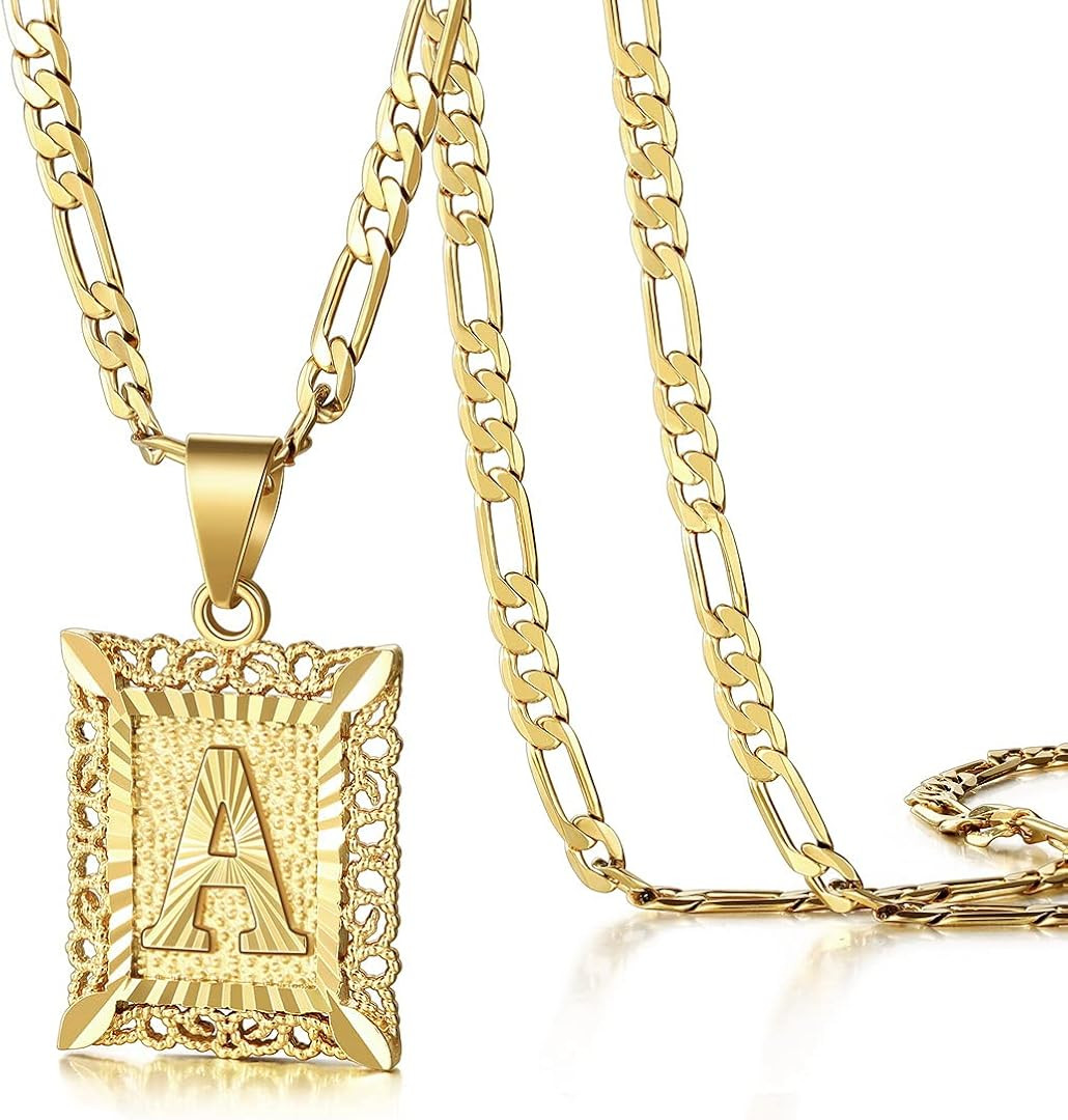 KissYan Initial Letter Pendant Necklace for Men Womens, 18K Gold Plated Square Capital Monogram N... | Amazon (US)