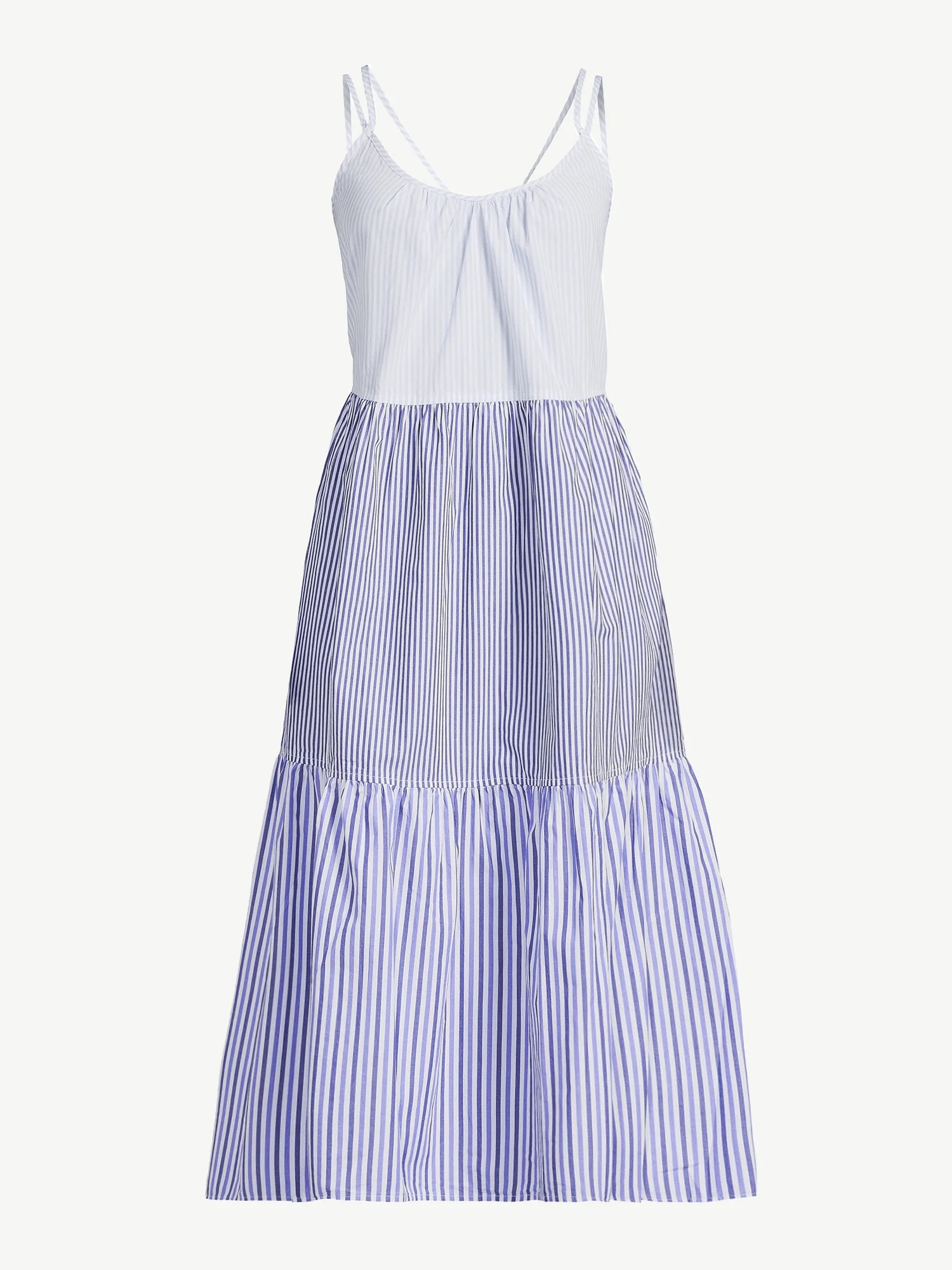 Free Assembly Women's Sleeveless Double Strap Cross Back Tiered Midi Dress, Sizes XS-XXXL | Walmart (US)