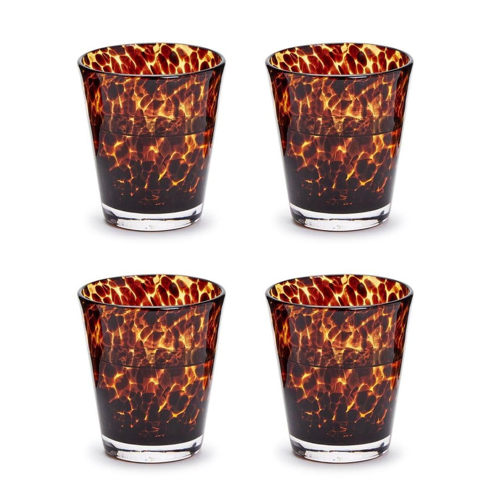 Two's Company Set of 4 Tortoise Print Double Old Fashion Glass (16 oz, Hand wash only) - Glass | Amazon (US)