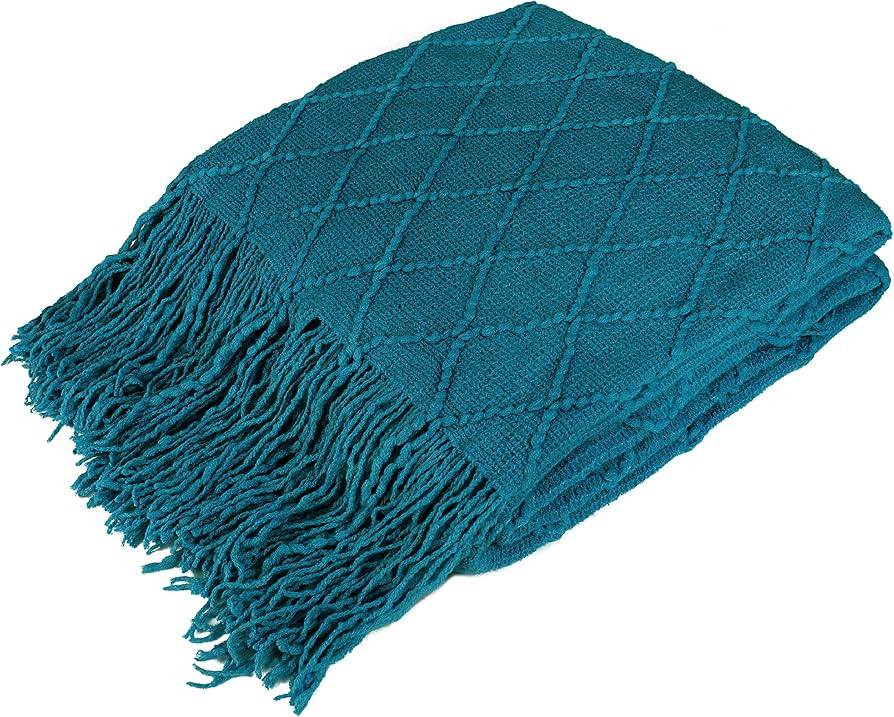 PAVILIA Teal Blue Knit Throw Blanket Couch, Soft Knitted Boho Blanket, Farmhouse Home Decor Woven... | Amazon (US)