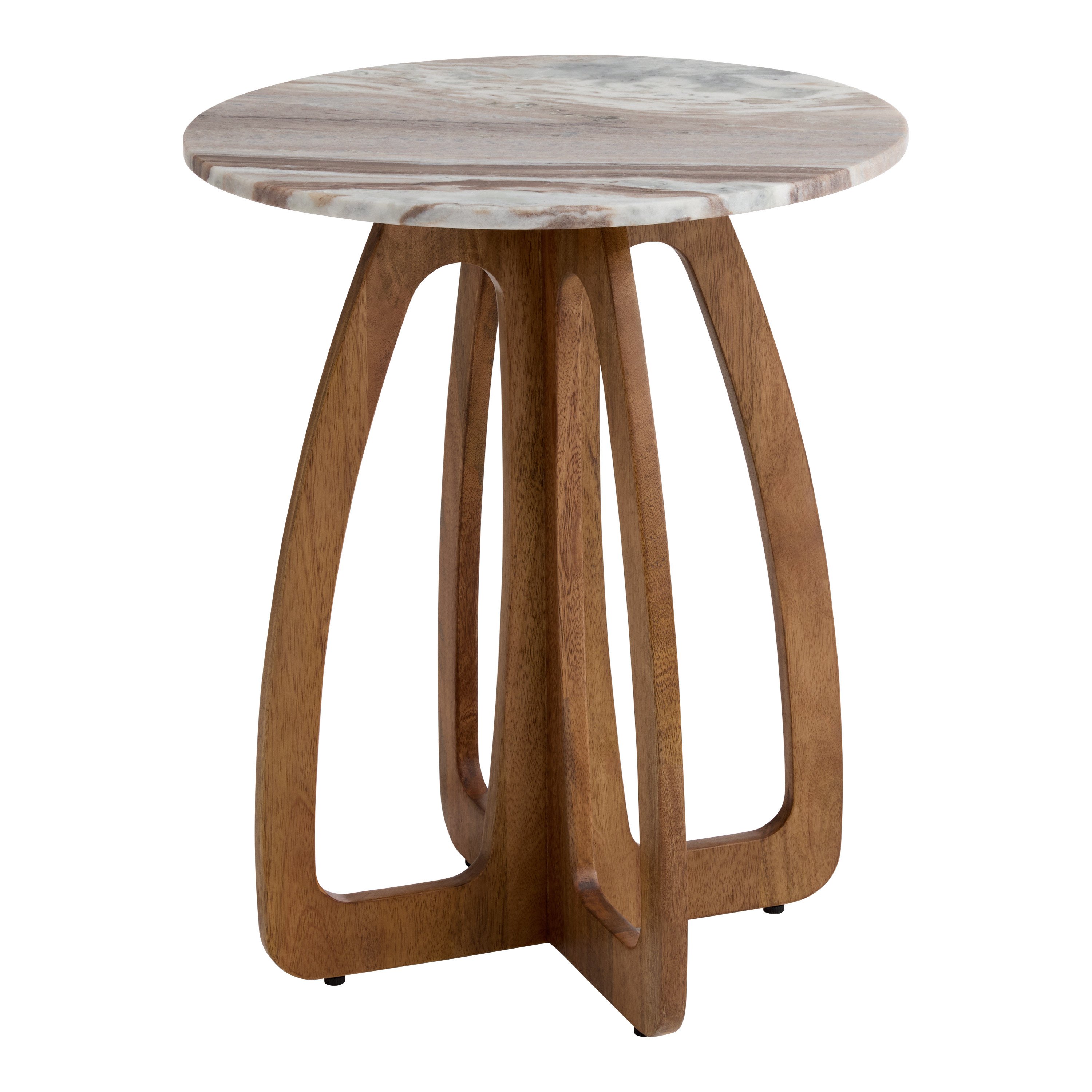 Jovie Round Torrento Brown Marble Top and Wood Side Table | World Market