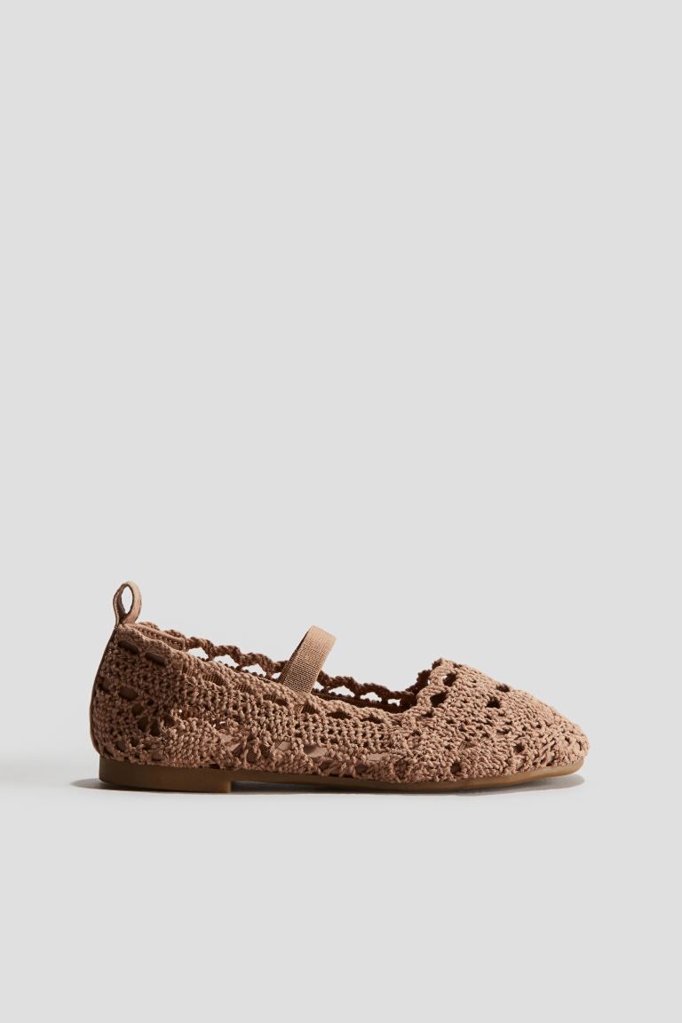 Crochet-look Ballet Flats - No heel - Dark beige - Kids | H&M US | H&M (US + CA)