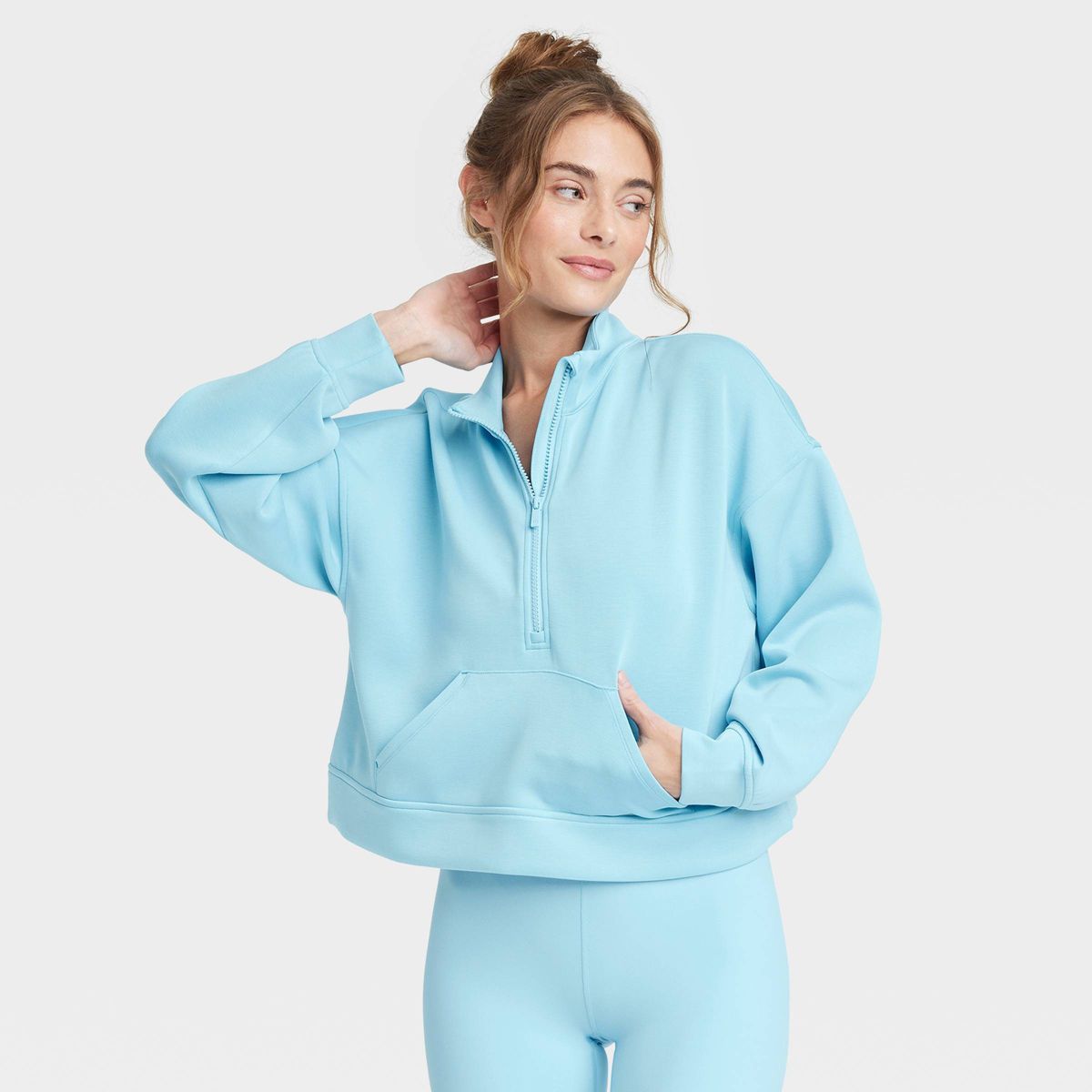 Women's Sandwash Half Zip Pullover - All In Motion™ Light Blue S | Target