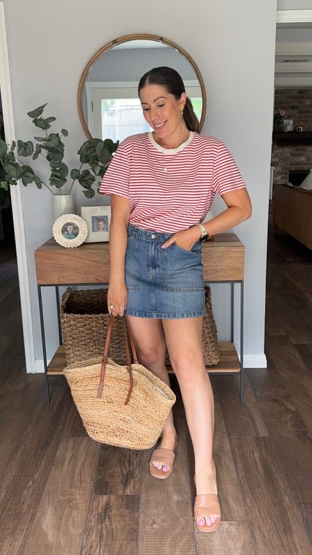 Parisian chic

Love these tees because they’re a great shape and so affordable!!! Paired here with a denim mini skirt and tan sandals from Target.  

Add a raffia bag for the ultimate summer outfit. 

#LTKfindsunder50 #LTKSeasonal #LTKstyletip