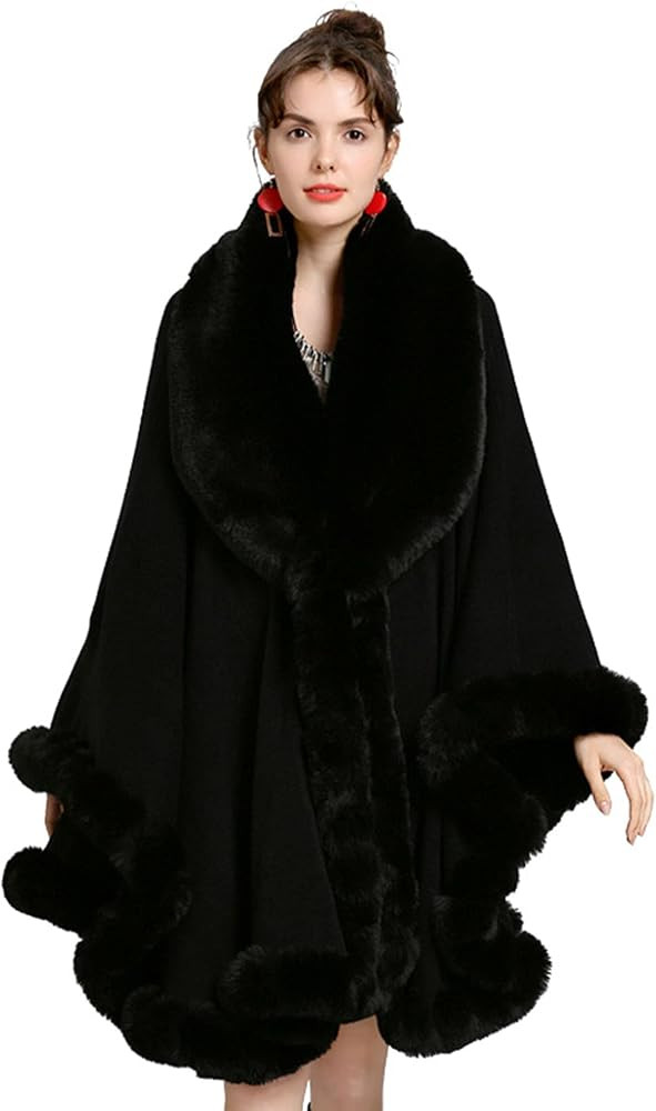 Elegant Faux Fox Fur Collar Knitted Cardigan Shawl Bride Wedding Party Shawl Cloak Coat | Amazon (US)