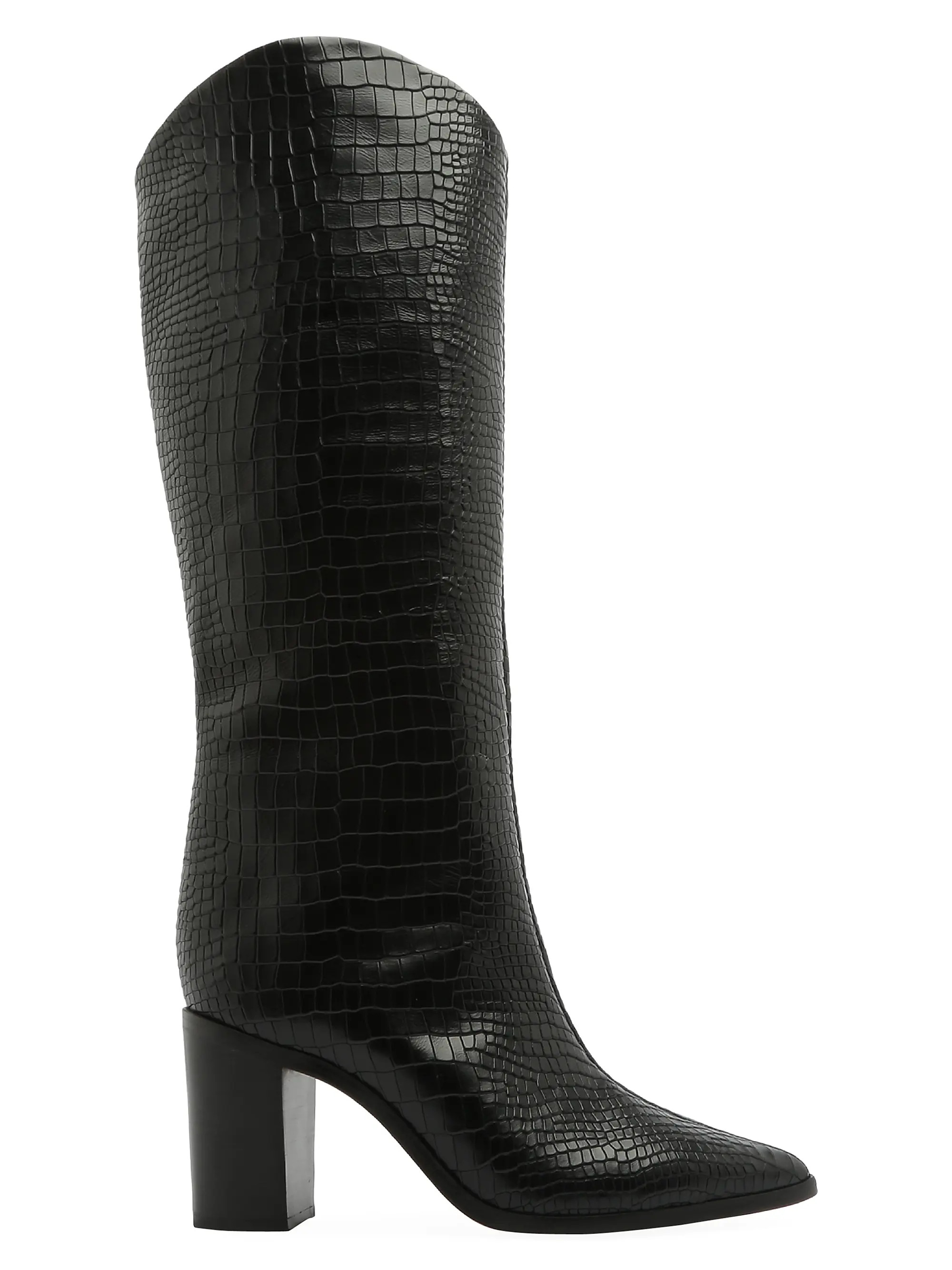 Schutz Analeah 85MM Croc-Embossed Leather Boots | Saks Fifth Avenue | Saks Fifth Avenue