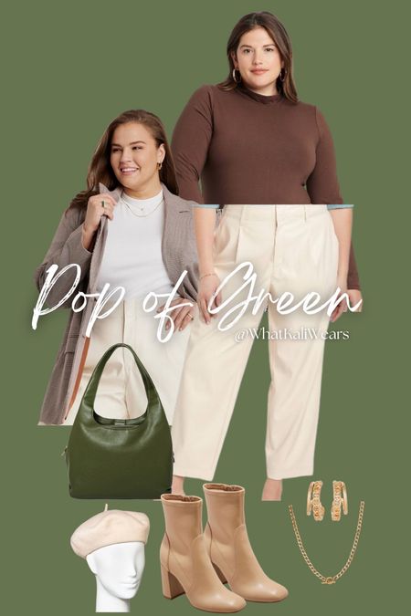 Neutral outfit with a pop of green🤍

#LTKcurves #LTKstyletip #LTKitbag