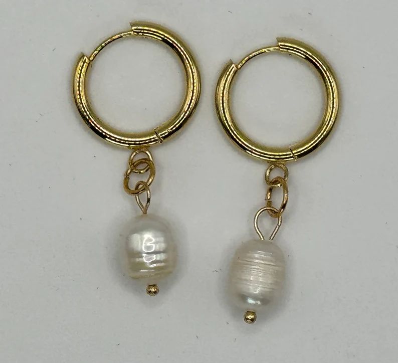 Hoop Baroque Pearl Earrings, 24K Gold Plated - Etsy | Etsy (US)