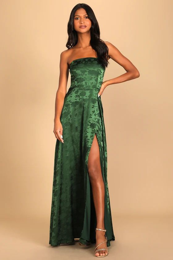 Made to Marvel Emerald Green Satin Jacquard Strapless Maxi Dress | Lulus (US)