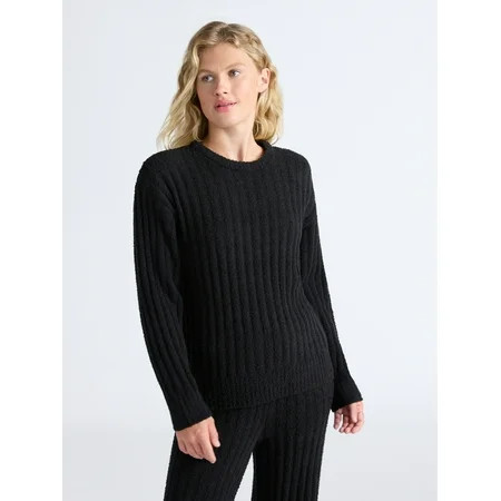 Joyspun Women's Sleepwear Ribbed Crewneck Top with Long Sleeves, Sizes XS-3X | Walmart (US)