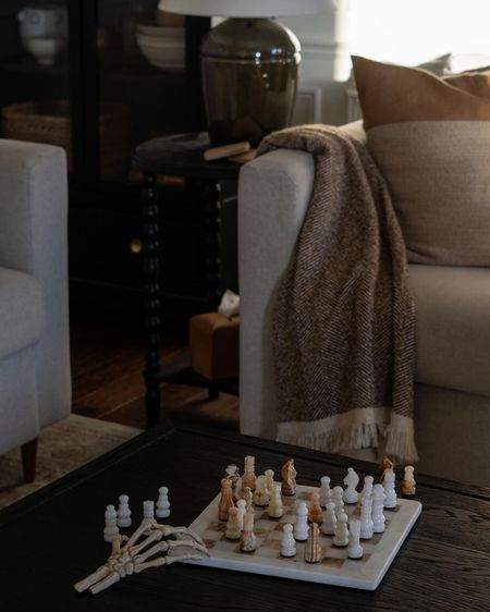 Throw blanket, tissue holder, lamp, and chess set 

#LTKfamily #LTKhome #LTKSeasonal