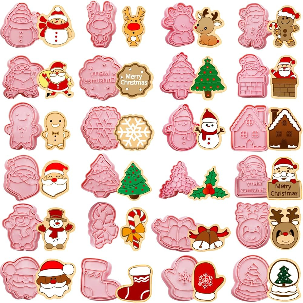 24pcs Chrismas Cookie Cutters Stamps Biscuit Baking Tools Embossing Cookie Molds | Amazon (US)