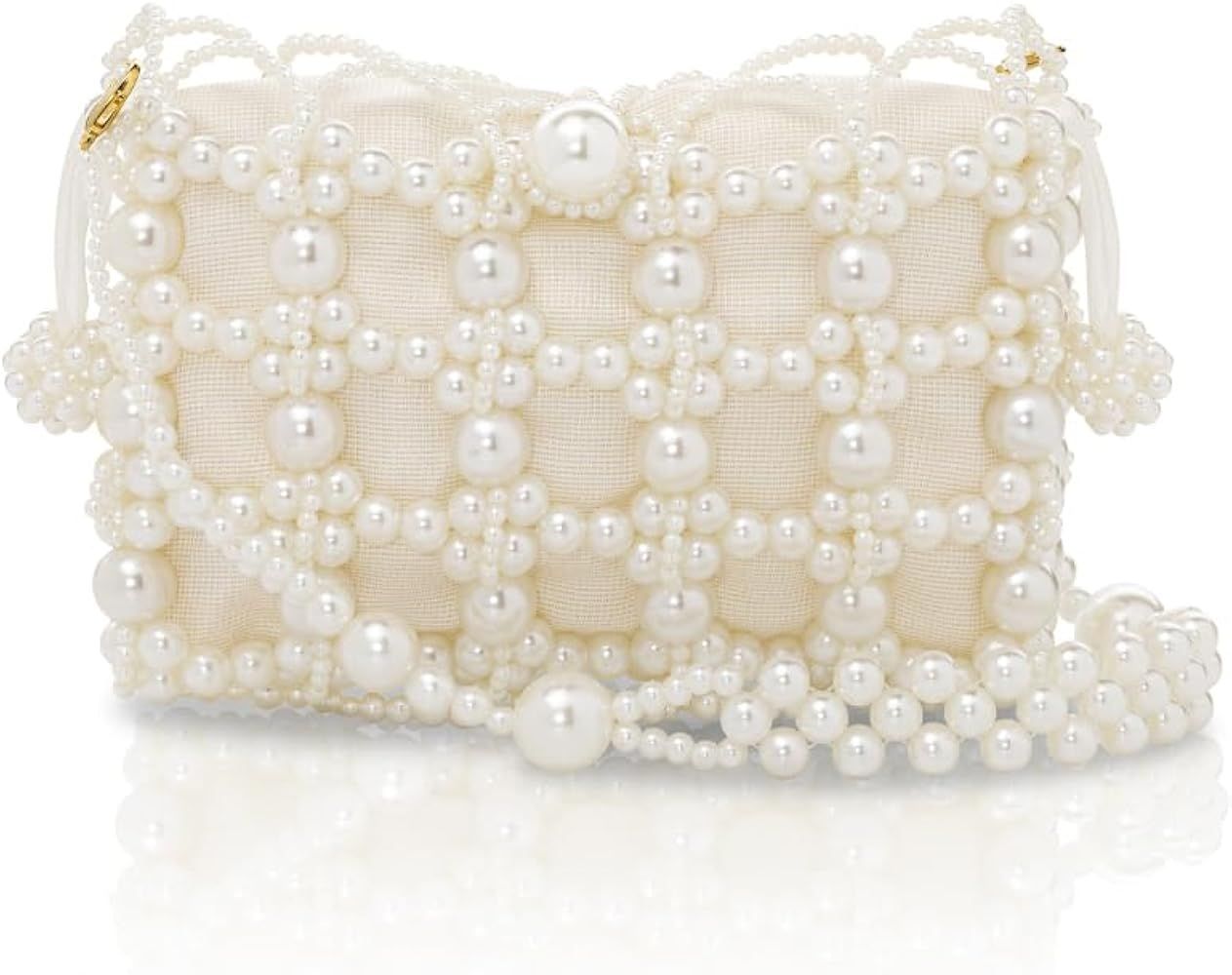 BABEYOND Women Pearl Clutch Purse - Bucket Beaded Bridal Evening Bag Formal Reticulated Bag with ... | Amazon (US)