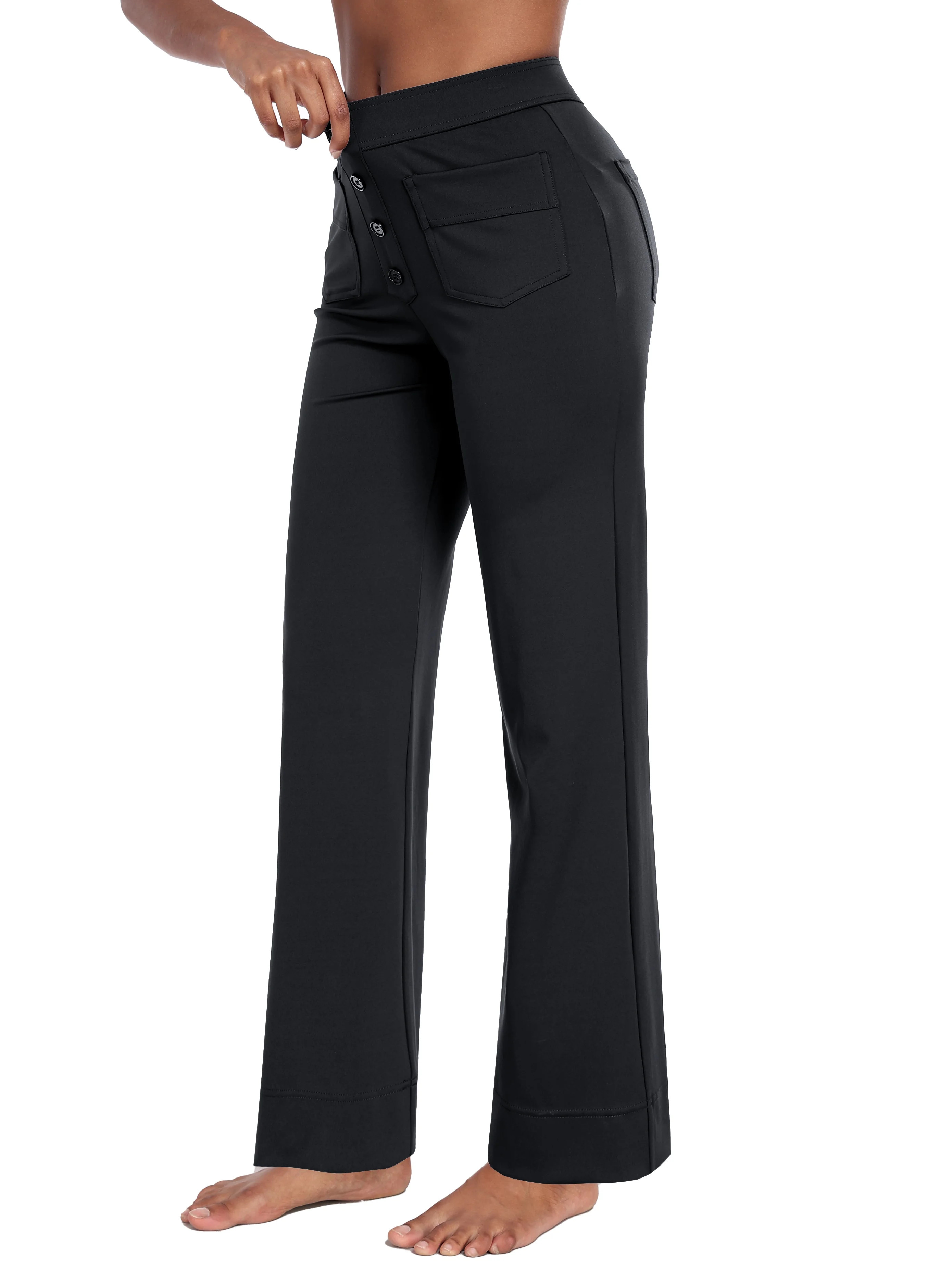 MINTREUS Wide Leg Pants Woman Yoga Pants with Pockets Stretch Loose Sweatpants High Waisted Butto... | Walmart (US)