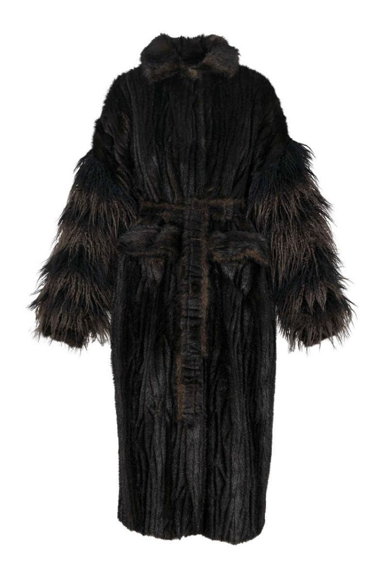 LONG BROWN FAUX FUR COAT WITH FLUFFY SLEEVES | Fortini | CULT MIA | CULT MIA UK LTD