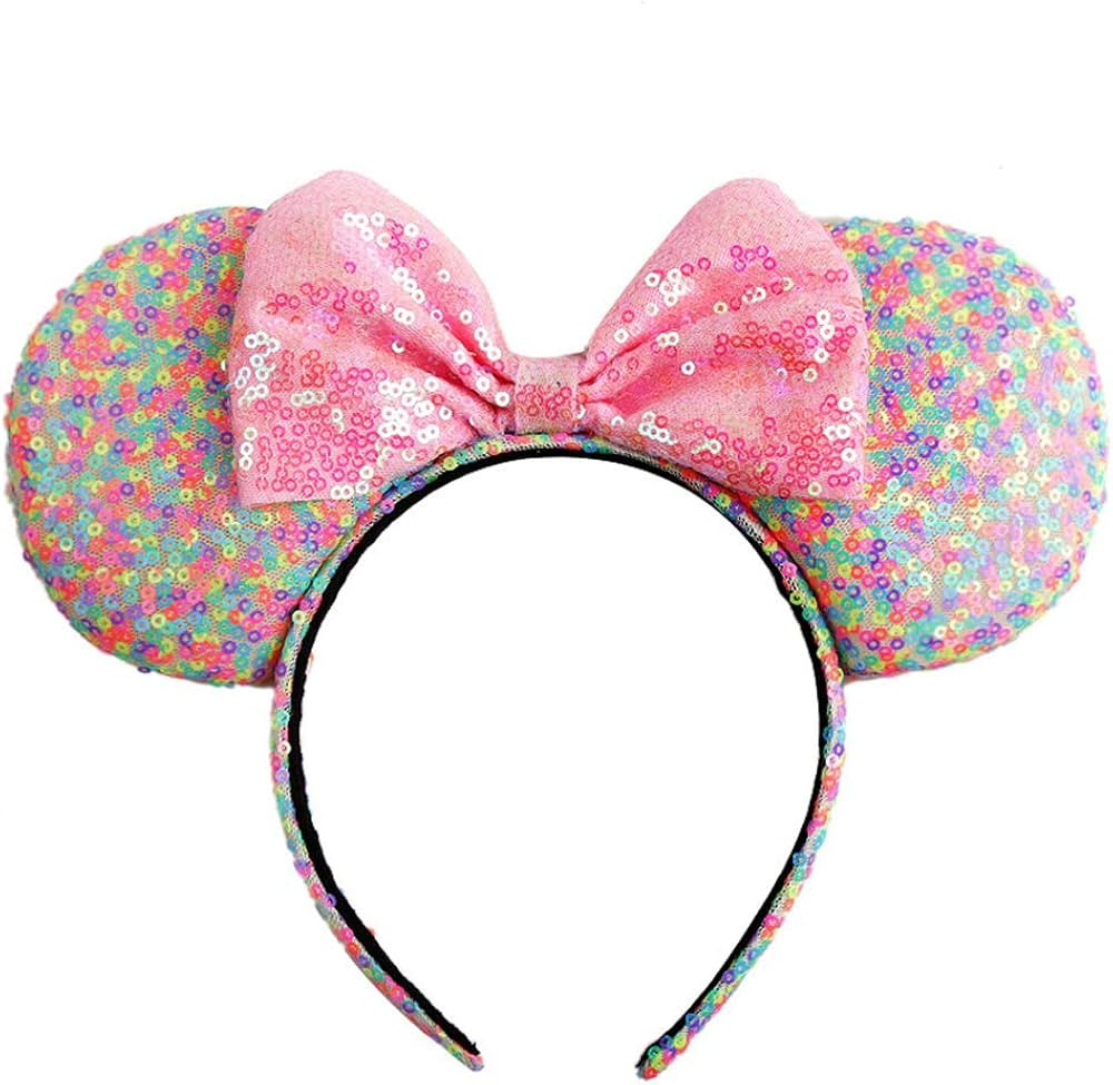 Lovely Colorful Mouse Ears with Pink Big Bow Headband Hoop Hair Accessories for Girls Birthday Pa... | Amazon (US)