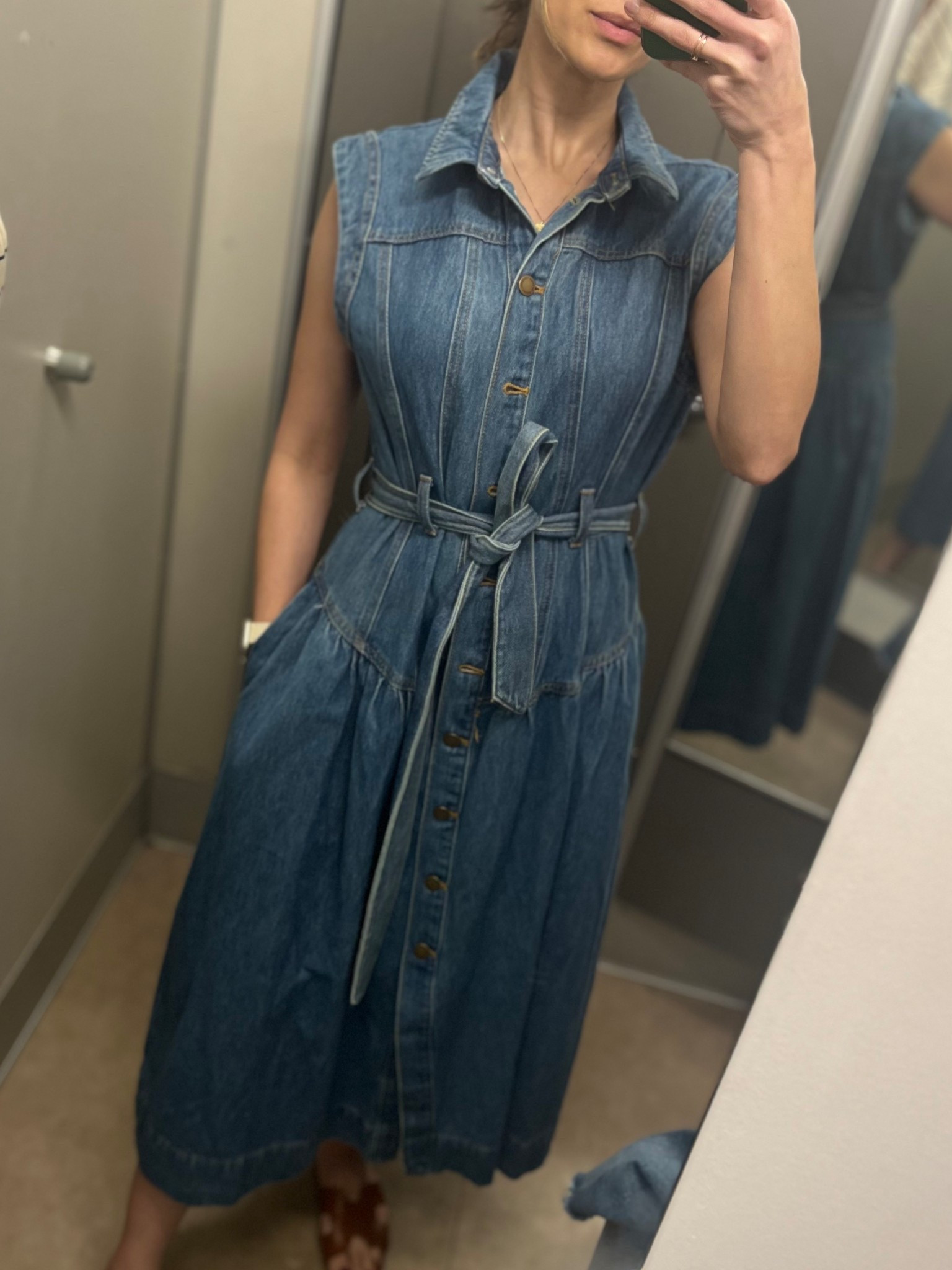 This drop waist denim dress was so cute too! This one was a bit big on me because they didn’t have my size in store, but I’m definitely considering ordering this one. 

#LTKFindsUnder100