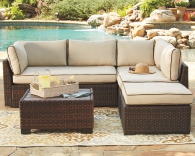 Loughran 4-piece Outdoor Sectional Set, Beige/Brown | Ashley Homestore