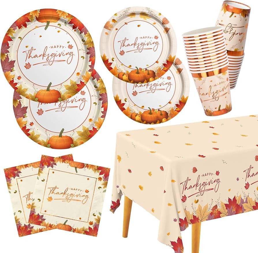 Thanksgiving Plates and Napkins Gatherfun Maple Leaves Disposable Paper Plates Napkins Cups plast... | Amazon (US)