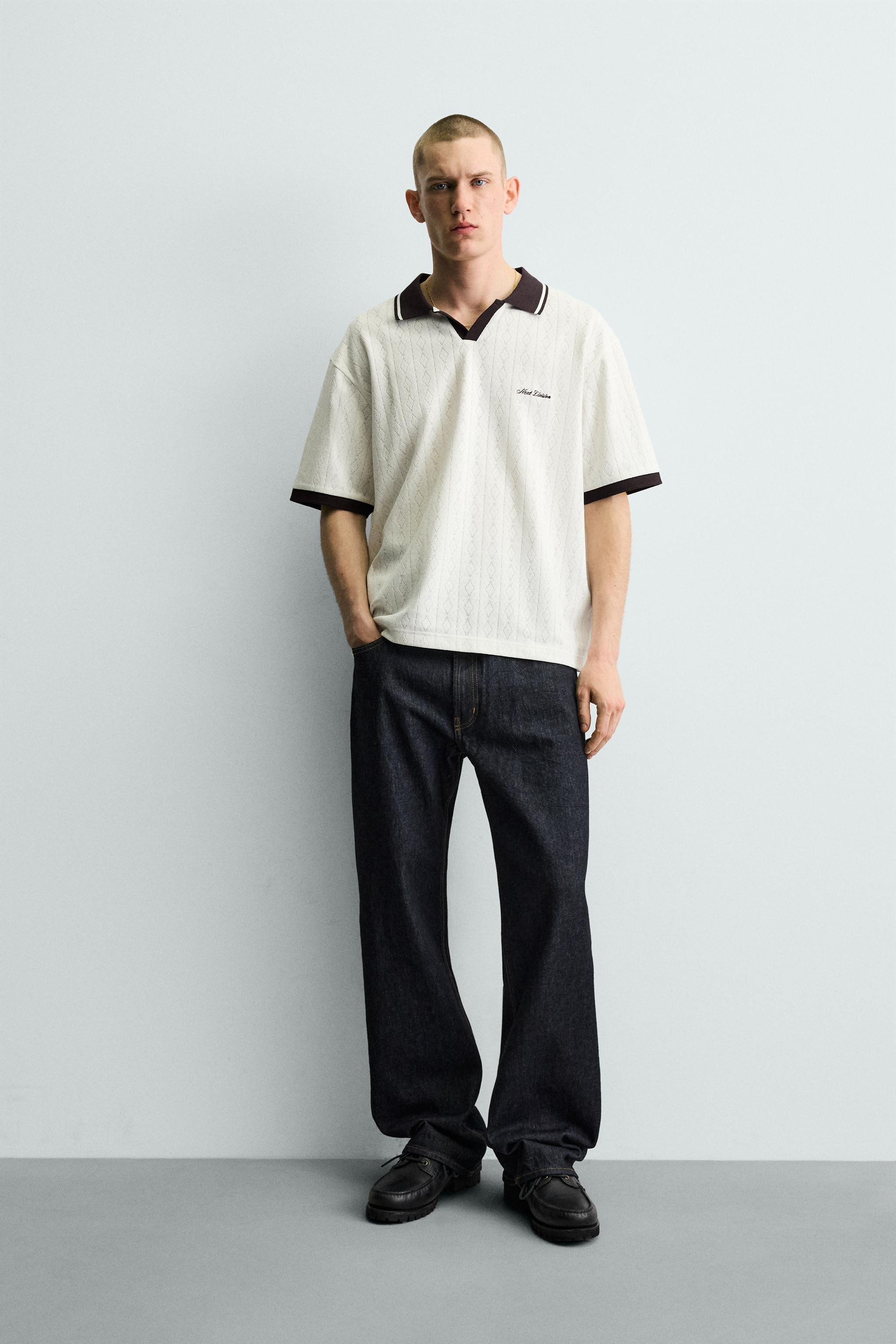 EMBROIDERED VERTICAL JACQUARD POLO | Zara Canada