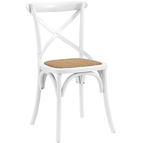 Modway Gear Modern Farmhouse Cross Back Solid Elm Wood Dining Side Chair With Rattan Seat In White | Amazon (US)