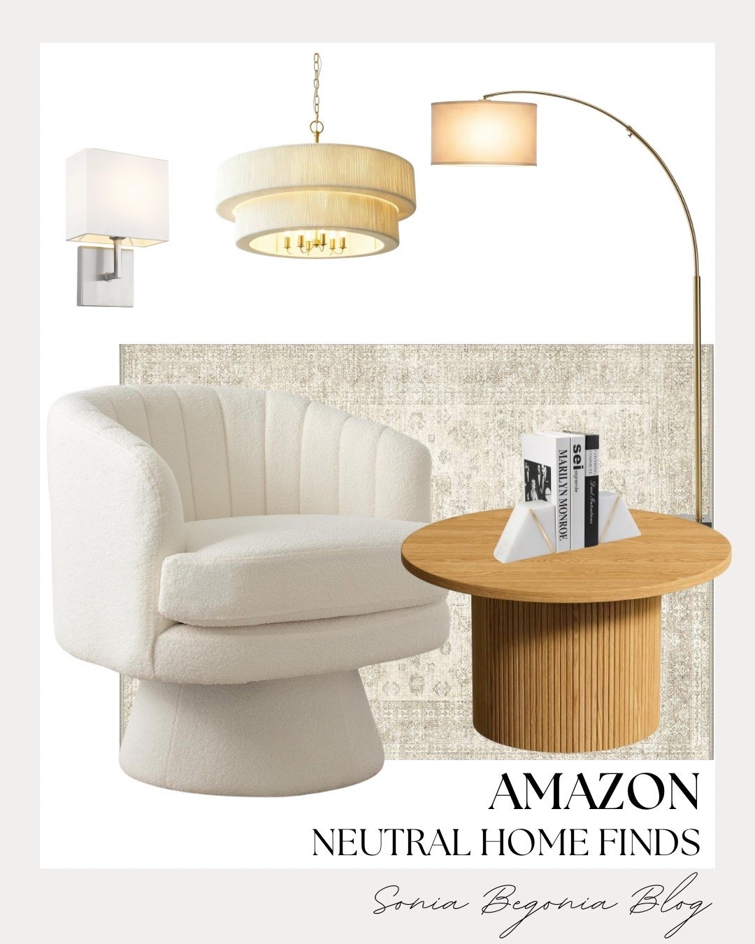 Create a cozy reading corner with these elegant neutral home finds! 🤍

I styled a plush boucle swivel chair on a vintage-inspired rug alongside a fluted wooden coffee table with geometric bookends.

Warm brass floor lamps and layered lighting finish the look for a serene, elevated space. ✨

#AmazonHome #NeutralHomeDecor #BoucleChair #HomeInspo #InteriorStyling #LTKhome #CozyLiving #LivingRoomDecor

#LTKHome