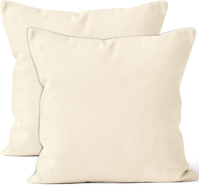 Cotton Canvas Throw Pillow Covers by Encasa Pack of 2 Natural 16"x16" No Insert with Hidden Zippe... | Amazon (US)