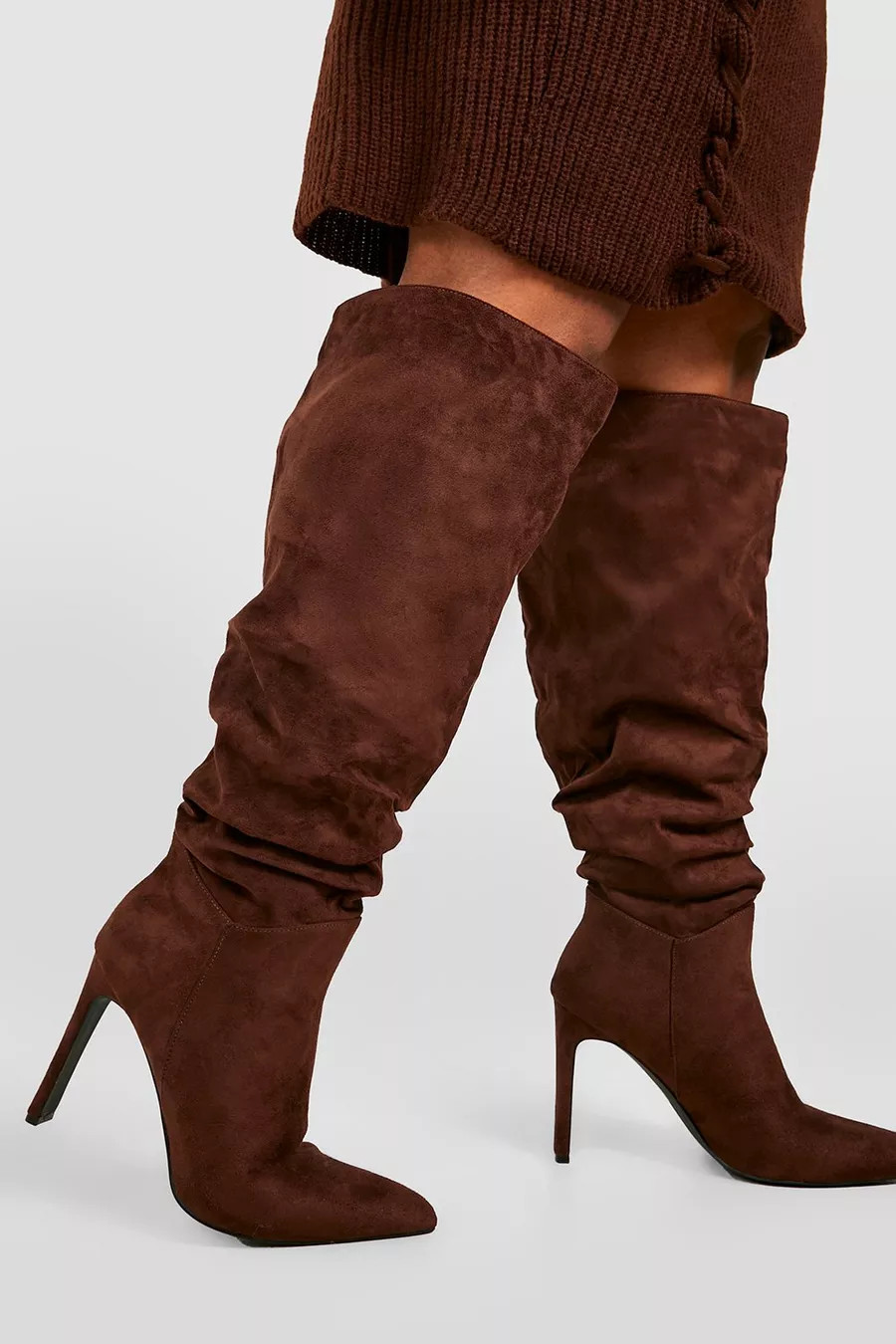 Wide Calf Ruched Detail Knee High Boots | Boohoo.com (UK & IE)