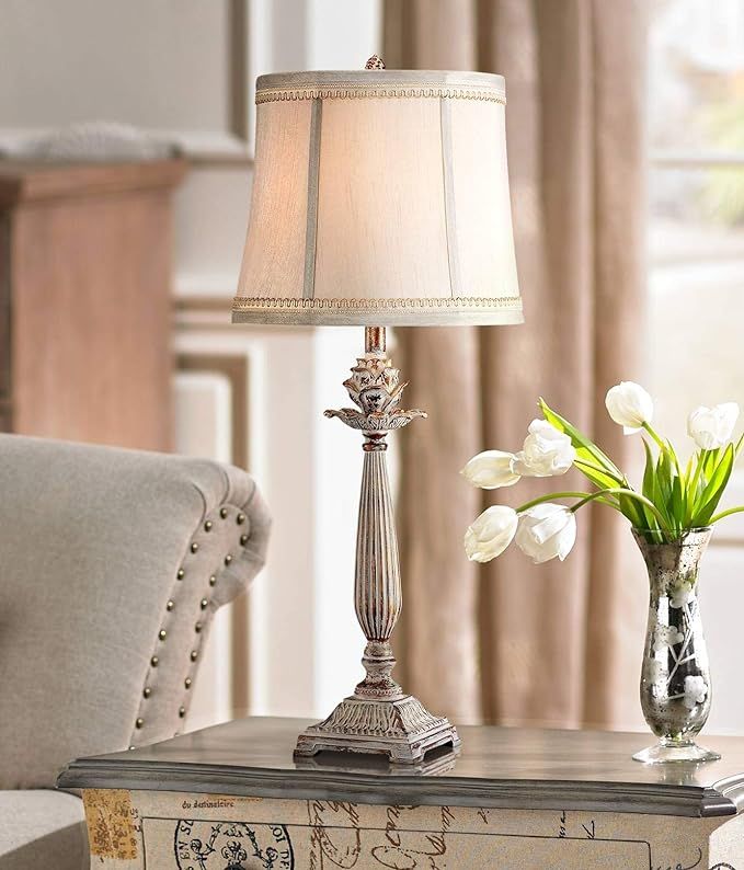 Shabby Chic French Country Cottage Table Lamp Antique White Washed Petite Artichoke Font Beige Fa... | Amazon (US)