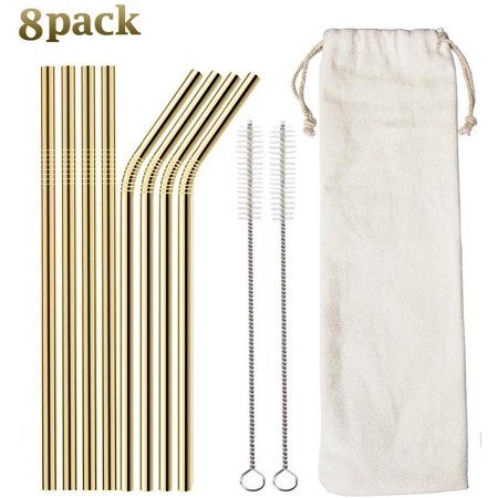 Reusable Stainless Steel Straws, Set of 8 Gold Metal Reusable Drinking Straws Fit Tumbler Cups 20oz  | Walmart (US)