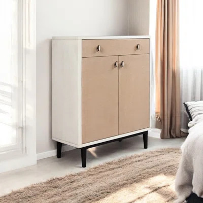 White+Pecan Bar Cabinet, 42.25 In. Package Height, Stylish Storage Contemporary Cabinet With Soft Touch Drawer And Door | Wayfair North America