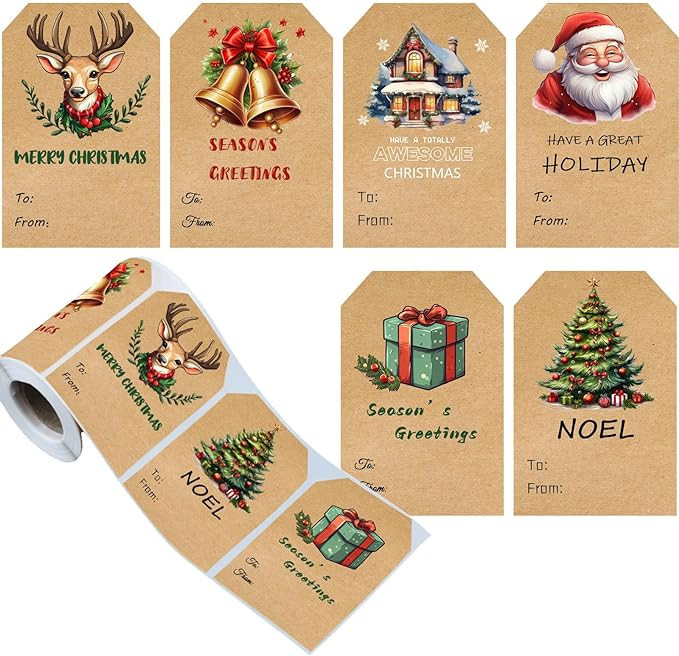 Christmas Gift Tags Stickers,Self Adhesive Gift Tags Stickers,Decorative Kraft Color Stickers for... | Amazon (US)