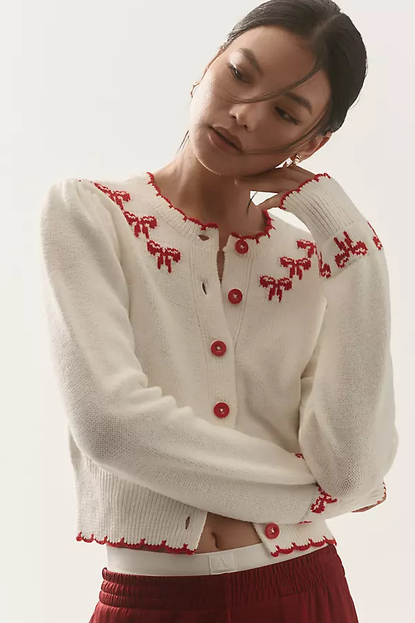Maeve Embroidered Bow Cardigan Sweater | Anthropologie (US)