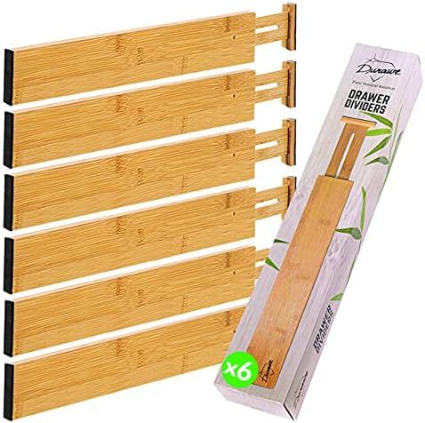 Drawer Dividers Bamboo Kitchen Organizers Set of 6 - Spring Loaded Drawer Divider Adjustable & Ex... | Amazon (US)