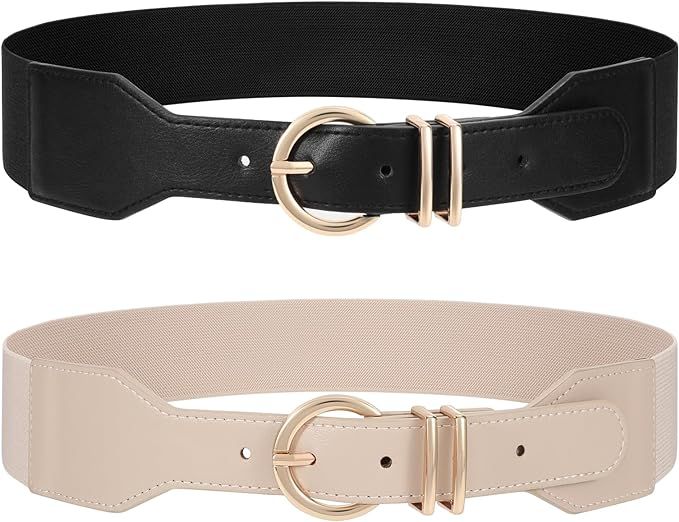 JASGOOD Women Wide Elastic Waist Belt Ladies Stretchy Dress Belt with Gold Buckle | Amazon (US)