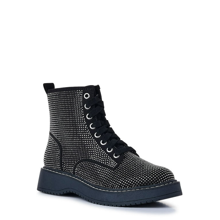 Madden NYC Women's Nappa Rhinestone Lace-up Moto Boots | Walmart (US)