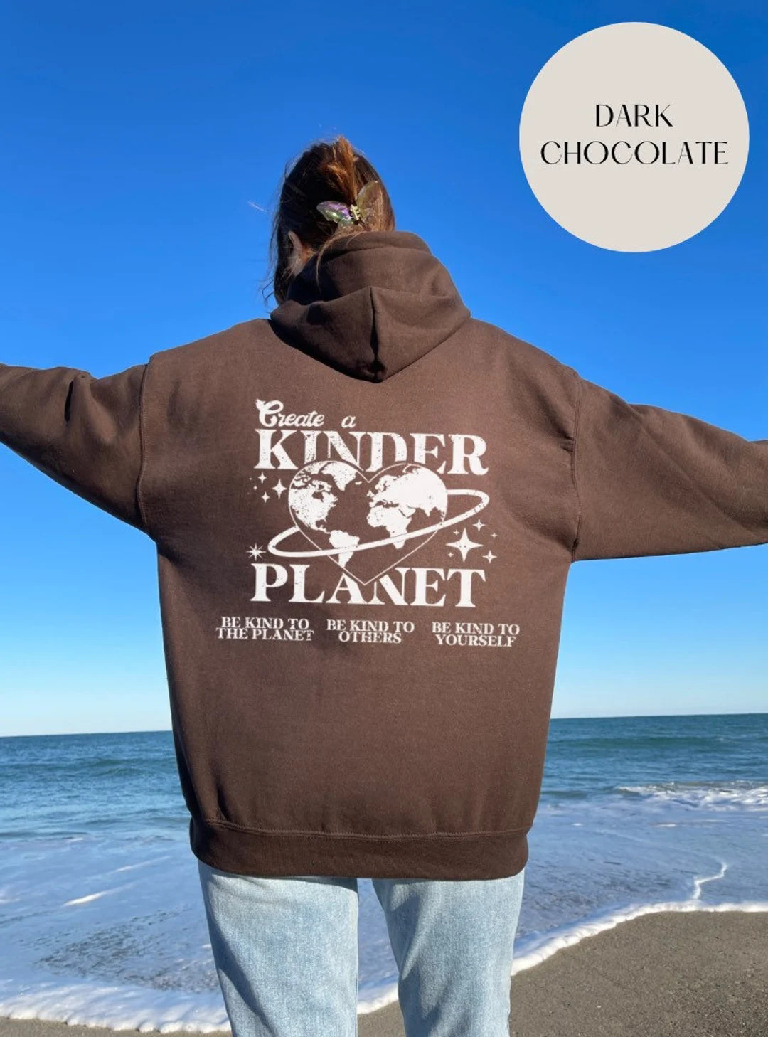 Create a Kinder Planet Unisex Vsco Girl Tumblr Aesthetic Hoodie Sweatshirt - Cool Hoodie - Brown ... | Etsy (US)