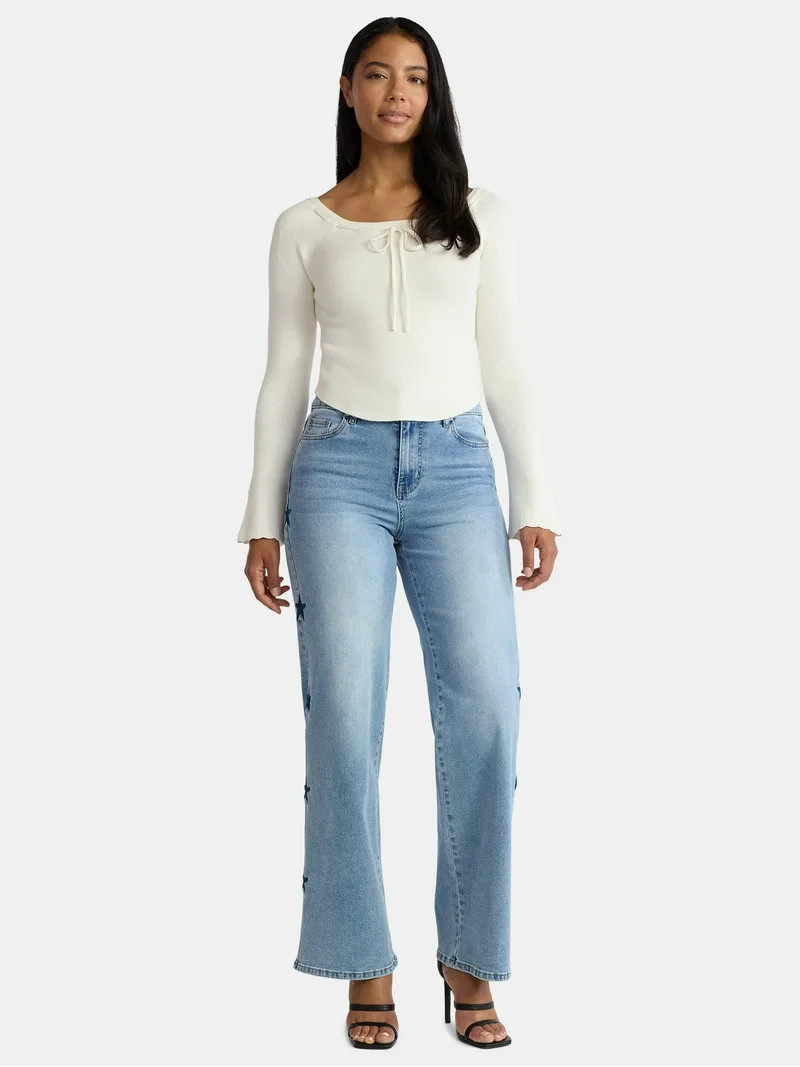 Madden NYC Women's Ultra 90s Fit Jeans with Embroidery, 32" inseam, Sizes 00-18 | Walmart (US)