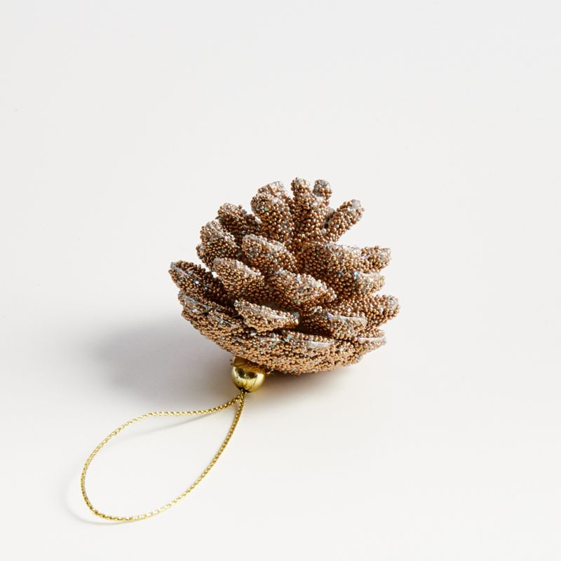 Gold-Beaded Glitter Pinecone Ornament + Reviews | Crate and Barrel | Crate & Barrel