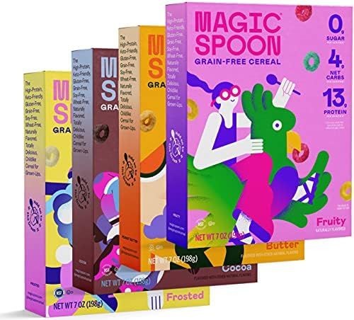 Amazon.com: Magic Spoon Cereal - Variety 4-Pack of Cereal - Keto, Gluten Free, Sugar Free, and Gr... | Amazon (US)
