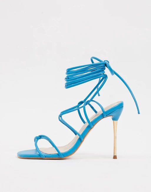 Public Desire Sprite tie up heeled sandals in blue | ASOS (Global)