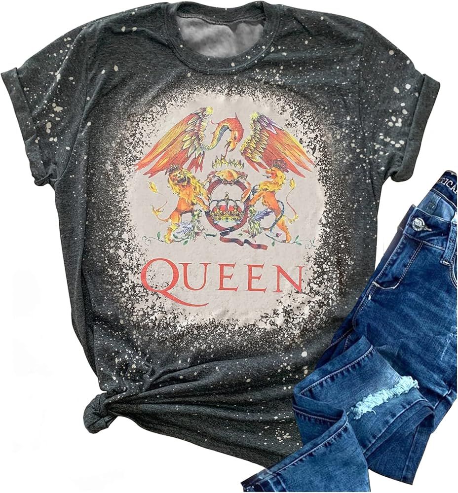 Rock Band Music Bleached T Shirts for Women Concert Vintage Graphic Tee Tops Short Sleeve Casual ... | Amazon (US)